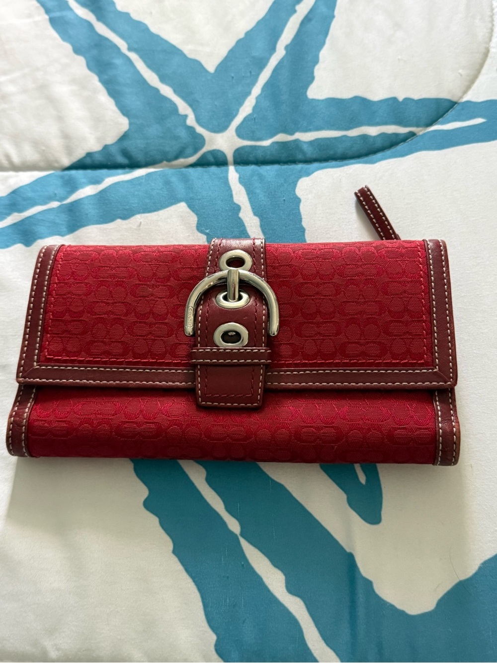 Coach Red Signature Buckle Wristlet Wallet